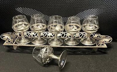 6 Antique Sterling Silver Shot Glasses With Matching Tray Made In Mexico • $155