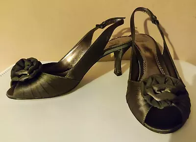 £24 • Buy NEW Laura Ashley Taupe Satin Heels Court Shoe Size 5 Peep Toe Sling Back Rosette