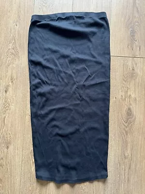 H&M Mama Maternity Black Ribbed Stretchy Pencil Skirt Size M • £4