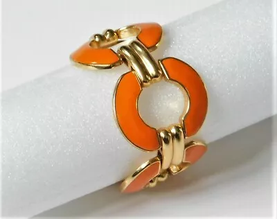 100% Authentic J.Crew Orange Oval Round Enamel And Gold Plated Link Bracelet • $25