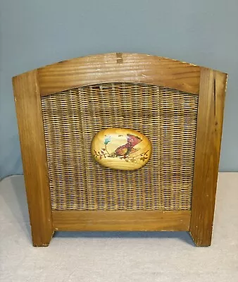 Wooden Woven Wicker Rattan Magazine Book Vinyl Record Rack Holder Vintage Bird • $34.55