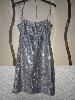 £5 • Buy Size 10 Silver Sequined Mini Dress By Bay