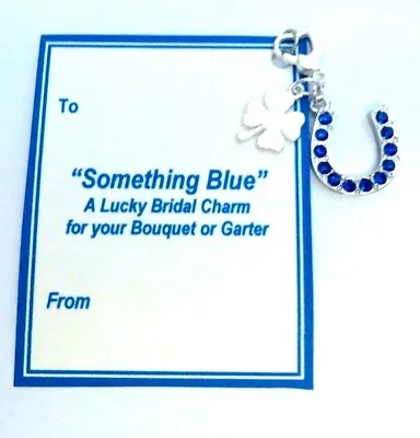 £4.50 • Buy Something Blue Traditional Lucky Bridal Charm Horseshoe & Lucky Clover On Card