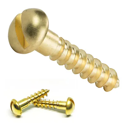 #2#3#4#5#6 Solid Brass Wood Screws Round Head Slotted Drive UK New • £3.64