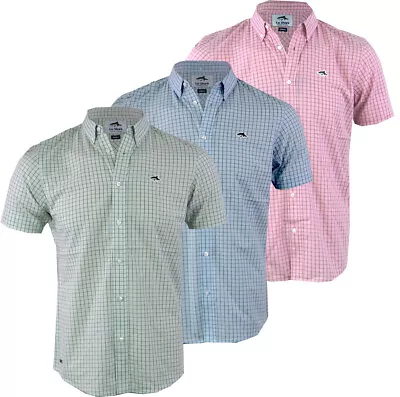 Men's Le Shark Checkered Cotton Short Sleeved Shirt Casual Summer Buttoned S-XXL • £13.49