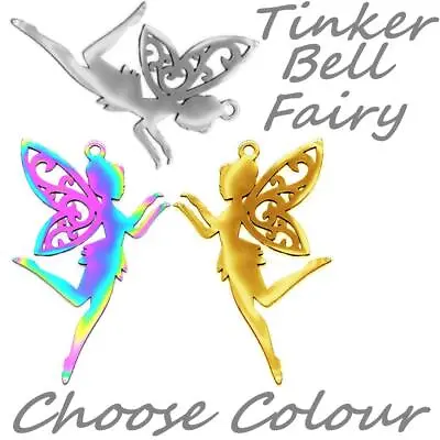 £2.50 • Buy Stainless Steel Tinker Bell Fairy Pendant 41x25x1mm Choose Silver, Gold, Rainbow