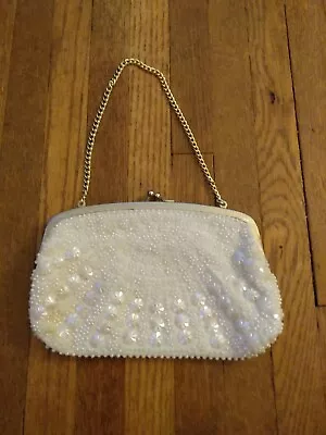 Small Vintage White Beaded Pocketbook Purse • $7.99