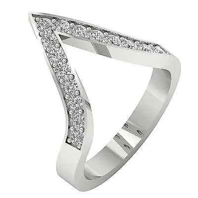 V Shape Anniversary Ring Genuine Diamond I1 G 0.65 Ct 14K White Gold 16.30 MM • $655.19