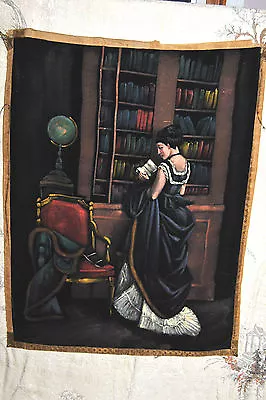 Antique Painting On Black Velvet  Victorian  Artist Signed Nice!!!  • $124.99