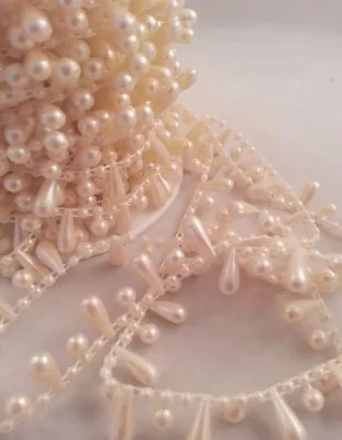 £2.25 • Buy Pearl Trim - Teardrop Acrylic Strung Beads - Sewing Cake Craft Wedding Bridal