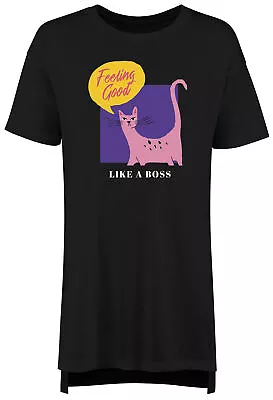 Funny Cat Nightie Womens Feeling Good Like A Boss Ladies Night Shirt Gift • £12.99