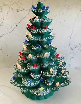 Vintage Ceramic Flocked Snow Lighted 2 Piece Christmas Tree • $89.99