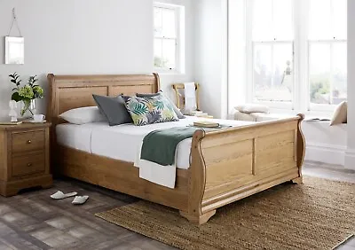 French Farm House Oak Wooden Sleigh Bed -Double/King/Superking By Time4Sleep New • £649