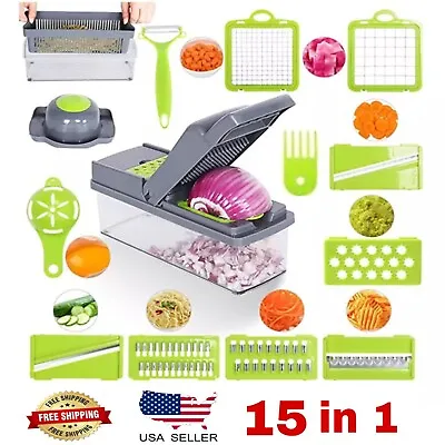 15-In-1 Vegetable Fruit Chopper Cutter Food Onion Veggie Dicer Slicer Kitchen • $17.50