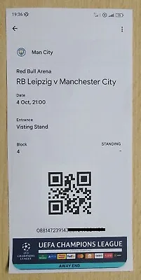 UEFA Champions League 4.10.2023 RB Leipzig Vs Manchester City Mobile Ticket • £4.34