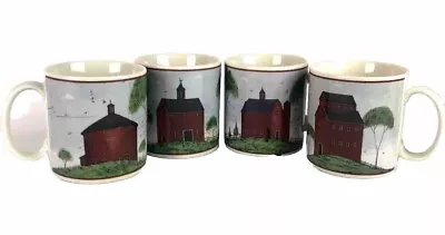 Vintage Warren Kimble “Barns” Mugs Set Of Four 1998 Coffee Cups Tea Red Barn • $17.95