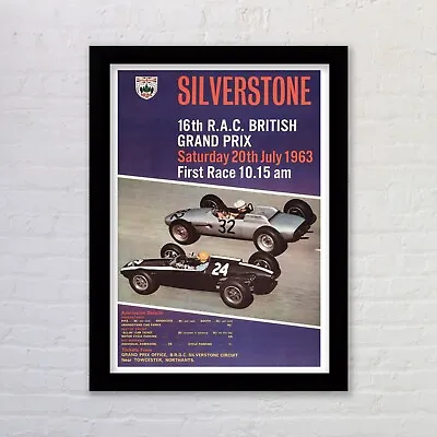 Framed Silverstone British Grand Prix 1963 Repro F1  Poster Wall Art Print • £3.73