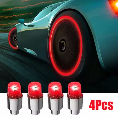 4Pcs Red Car Wheel Tire Tyre Air Valve Stem LED Lights Caps Cover  Accessories • $6.99
