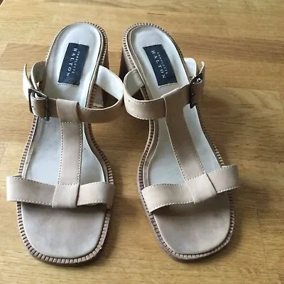 Women's Charlotte Halton Natural Leather Upper Sandals Block Heel Size 41 / 7 • £4.99