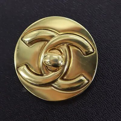 CHANEL CC Logos Round Used Pin Brooch Gold Plated 97 A France Vintage #BX894 S • $863.72