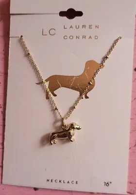 NEW NIP Lauren Conrad Doxen Daschund Necklace Dog Lover 16  Goldtone Fashion • $15.17