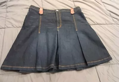 Goddess Trend Skirt Womens 16 Flared Dark Pleated Denim • $14.99