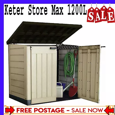 Max 1200L / 880L Outdoor Garden Storage Box Shed Bin Backyard Patio Keter Beige • £179.29