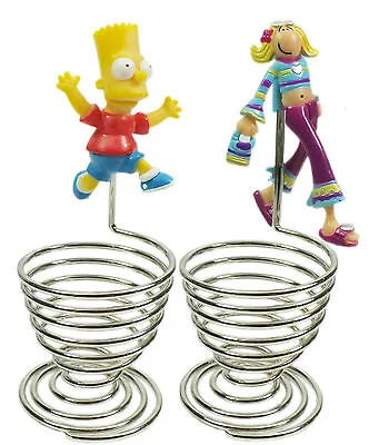 3D Bart Simpsons Groovy Chick TV Series Characters Chrome Finish Wire Egg Cups • £7.19