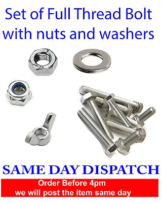 Nuts And Bolts Set Screws Full Thread And Washers Stainless Steel M4 M5 M6 M8 • £7.95