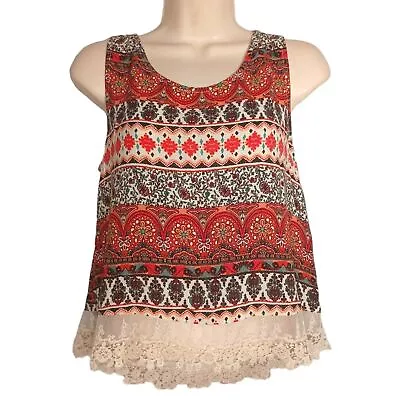 COLOR OF LOVE Colorful Pink Orange Black Tribal Stripe Print Sleeveless Top M • $17.09