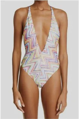 $660 Missoni Women White Zigzag Knit One-Piece Swimsuit Size 40 • $72