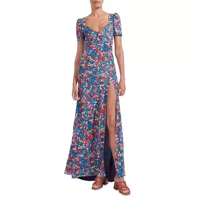 STAUD Womens Lea Navy Floral Knot Front Side Slit Maxi Dress 2 BHFO 5480 • $45.99