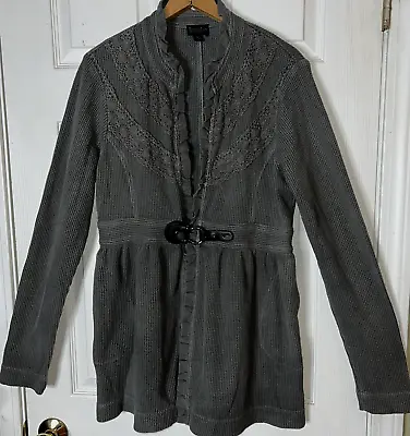 Women Sz Large Tough Luv Cothing Made In USA Boho Jacket Waffle Knit Cardigan • £16.06
