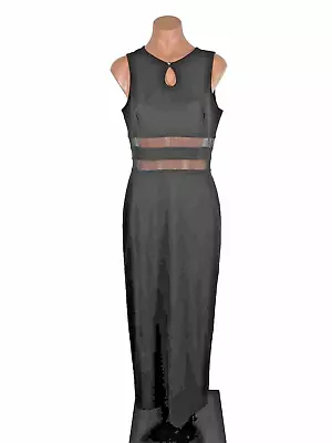 Vintage 90s Y2k Rampage Prom Cocktail Dress Maxi Black LBD Illusion Sexy Bodcon • $74.99