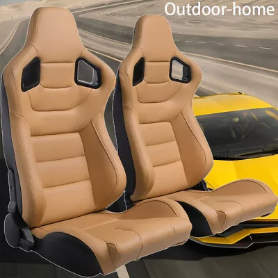 2PCS Adjustable Bucket Seats Car Racing Seats PVC Leather Seat With 2 Sliders • $339.99