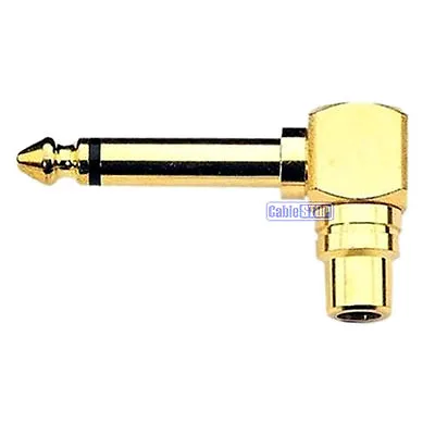 £3.25 • Buy 6.35mm MONO 1/4  Male Jack Plug To RCA Socket RIGHT ANGLE Audio Adapter GOLD