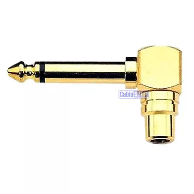 £3.25 • Buy 6.35mm MONO 1/4  Male Jack Plug To RCA Socket RIGHT ANGLE Audio Adapter GOLD