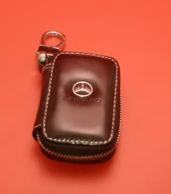 Mercedes Benz Logo Emblem Enclosed  Black Zipper Case Key Chain Keyring Holder • $14.99