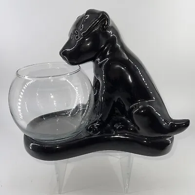 MCM Haeger Ceramic Black Dog Figurine With Bowl Planter Decor • $52.50