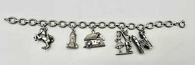 Vintage Silver World Traveler Bracelet With 5 Silver Charms 7.25  And FREE SHIP! • $40
