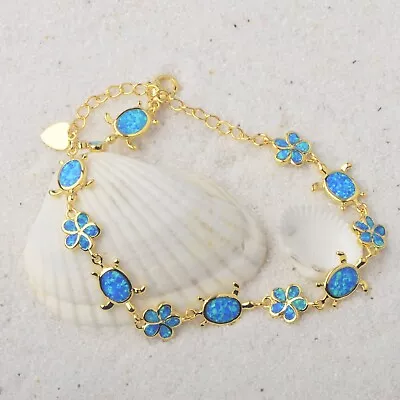 Hawaii Blue Opal Turtle Bracelet 925 Sterling Sliver Jewelry For Women Girls • $29.05
