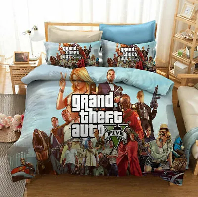 Grand Theft Auto V 3D Bedding Set 2/3PC Duvet Cover Pillowcase 4 Sizes 3A &1 • £27.32