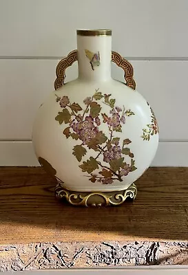 Royal Worcester 11.5  Gilded Floral 'Moon' Vase With Butterflies-Dated 1884 • $275