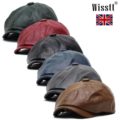£9.99 • Buy Mens Winter Herringbone Newsboy Hats Leather Flat Cap Tweed Wool Baker Boy UK