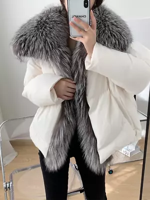 Winter Jacket Women Real Fur Coat Goose Down Jacket Oversized Fur Collar Big Fur • $192.77