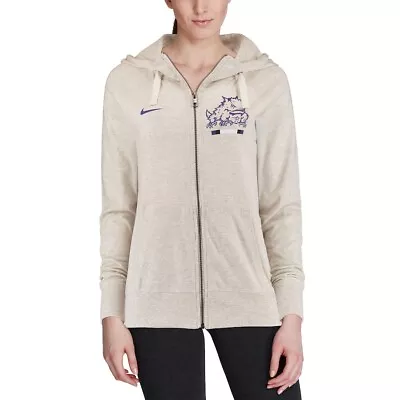 Nike TCU Horned Frogs Oatmeal Gym Vintage Full-Zip Hoodie Cream Women’s Medium • $38