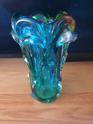 Mid Century Multi Coloured Knobbly Glass Vase • £19.99
