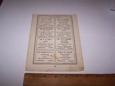 1918 DENTIST PHYSICIAN VETERINARIAN Paper Ad SHELBYVILLE & MOWEAQUA ILLINOIS • $15