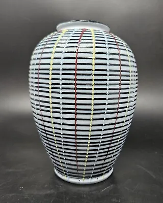 VTG MCM Japanese Geometric Vertical & Horizontal Line Porcelain String Vase • $22