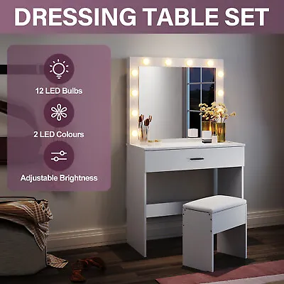$198 • Buy Dressing Table Vanity Set Stool Makeup 12 LEDs Mirror Jewellery Organizer
